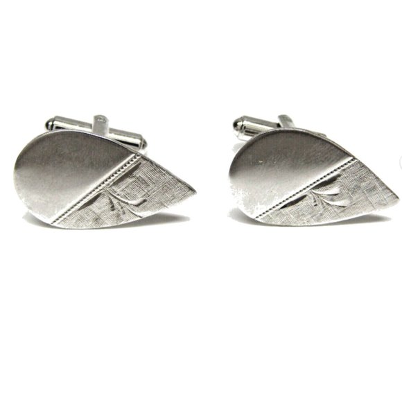 JML Other - Sterling Silver Cufflinks Teardrop Etched Floral JML Vintage Men Formal Wear
